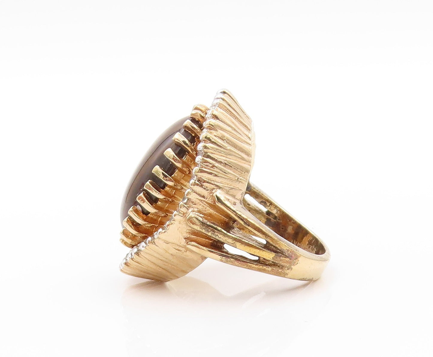 925 Sterling Silver Vintage Ring Gold Plated PANETTA Tiger's Eye CZ Sz 7 RG32713