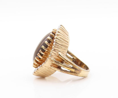 925 Sterling Silver Vintage Ring Gold Plated PANETTA Tiger's Eye CZ Sz 7 RG32713