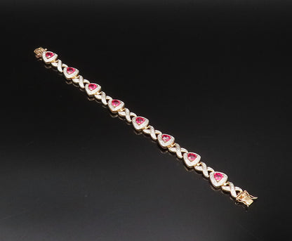 925 Silver  Vintage Gold Plated Red Malaya Garnet & X Pattern Bracelet BT9606