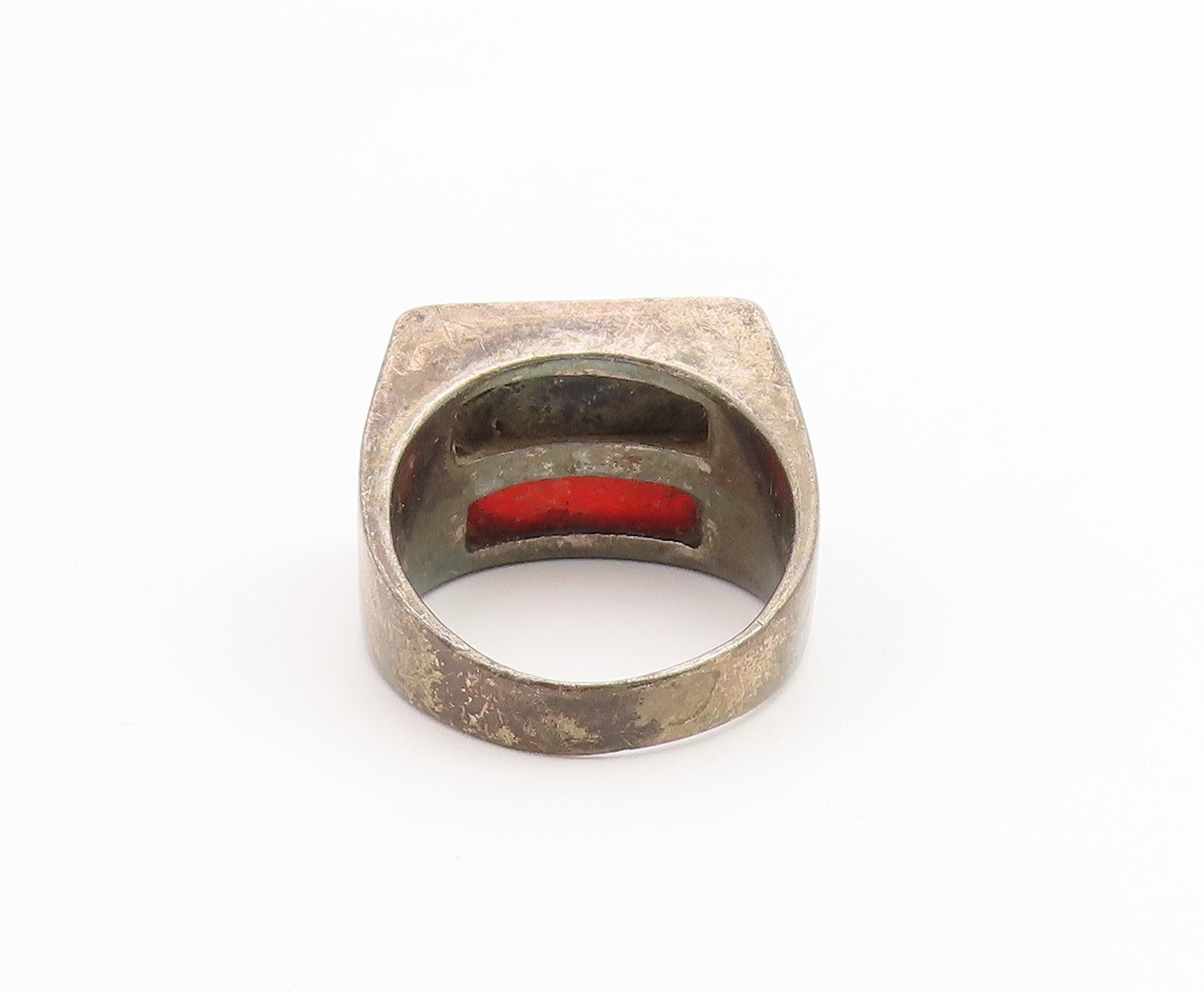925 Sterling Silver Vintage Ring Carnelian & Onyx Inlay Band  Sz 11.5  RG36680