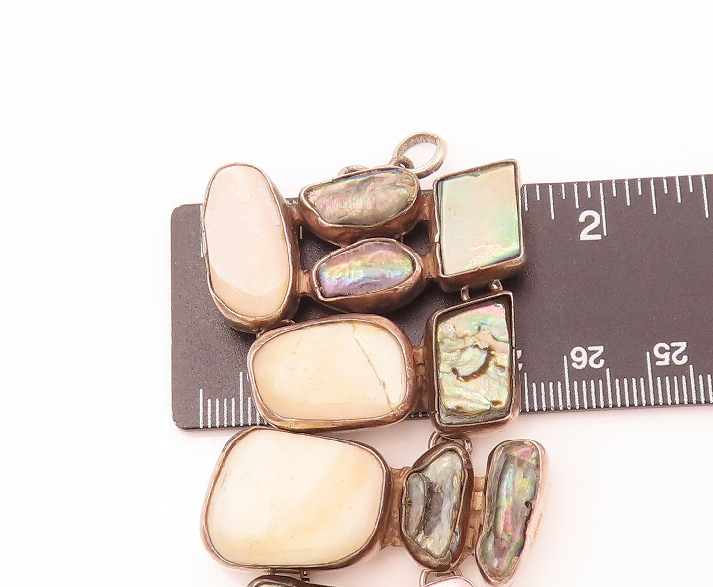 925 Silver  Vintage Mother Of Pearl Designer Sea Pebble Effect Bracelet BT9930