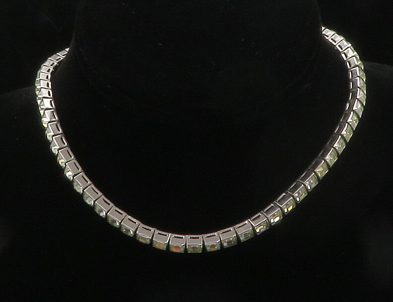 DORSON'S 925 Sterling Silver  Vintage Shiny Topaz Hinge Chain Necklace  NE2727
