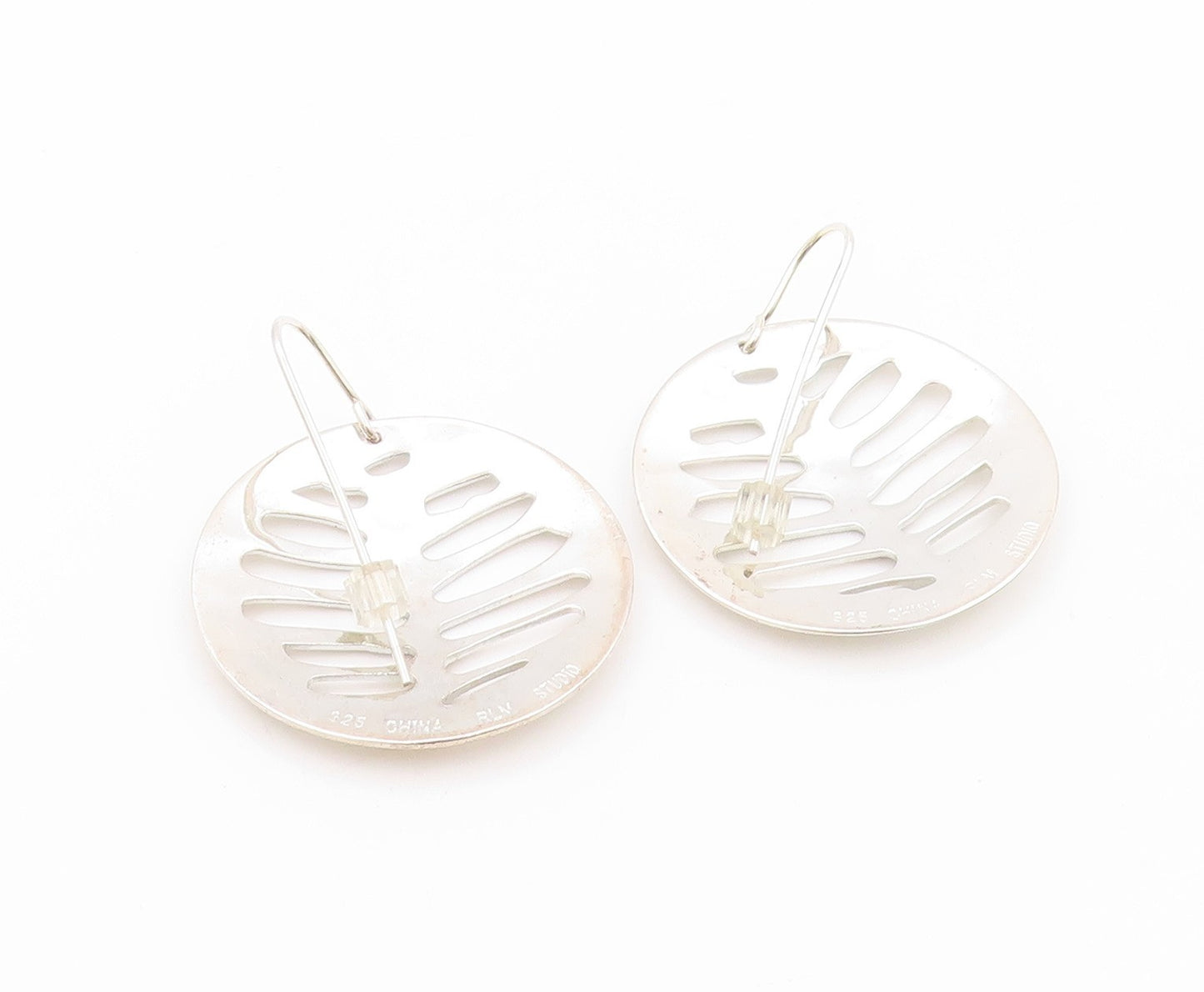 925 Sterling Silver Vintage Earrings RLM Modernist Ribbed Round Disk  EG13516