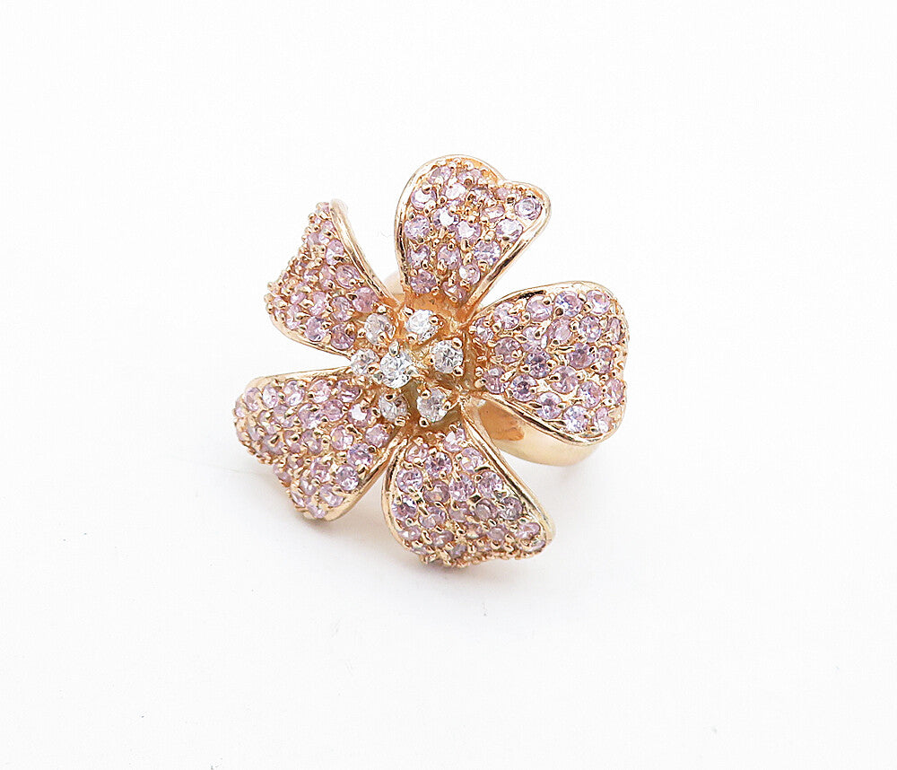 925 Sterling Silver  Topaz Rose Gold Plated Flower Statement Ring Sz 6  RG7298