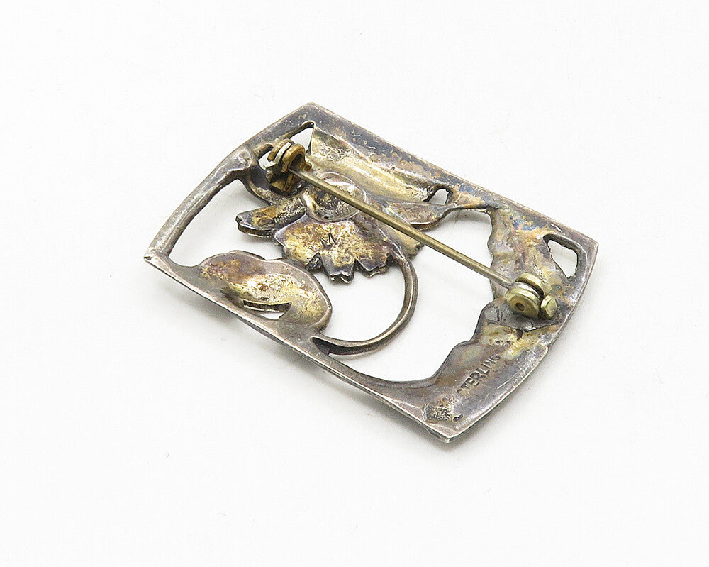 925 Sterling Silver  Vintage Dark Tone Single Daisy Flower Brooch Pin  BP3673