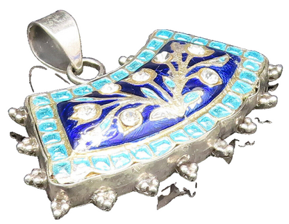 925 Silver  Vintage Double Sided Floral Enamel Cubic Zirconia Pendant  PT21004