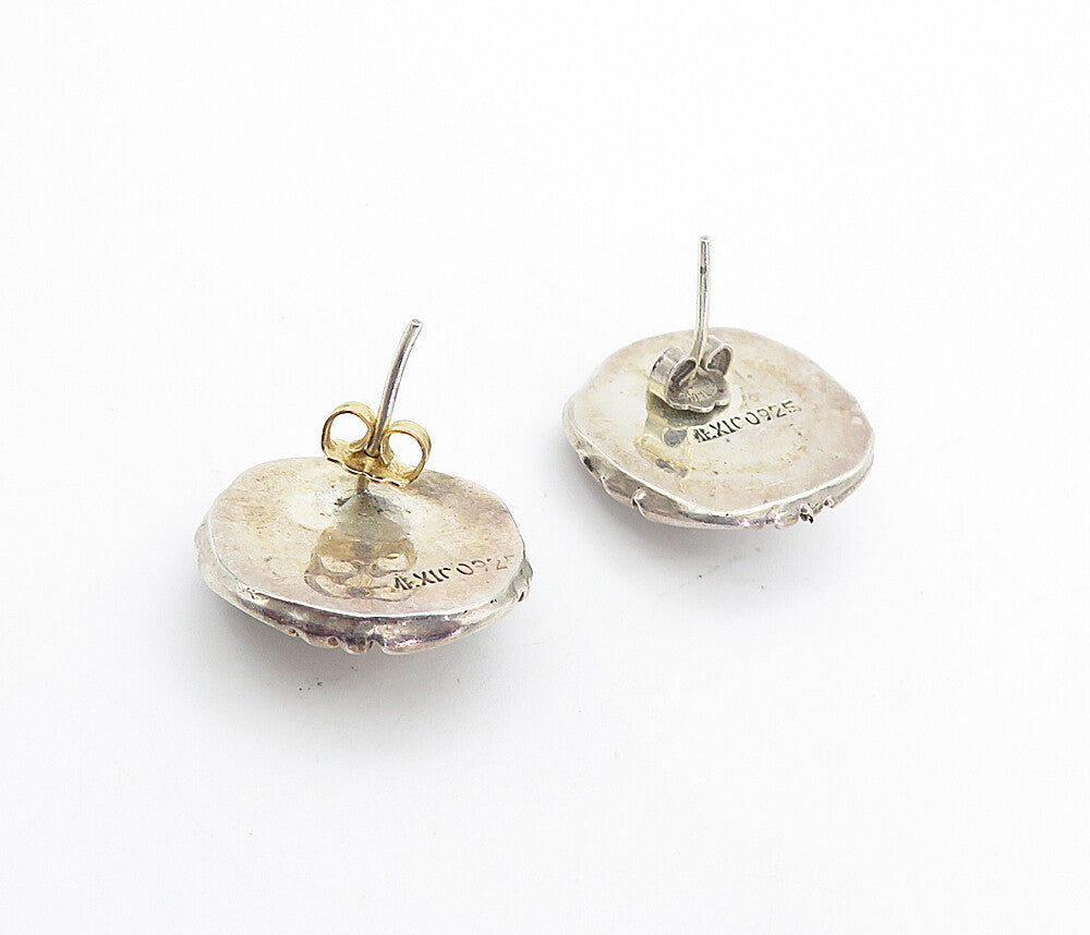 MEXICO 925 Sterling Silver  Vintage Shiny Dark Tone Dome Drop Earrings  EG3103