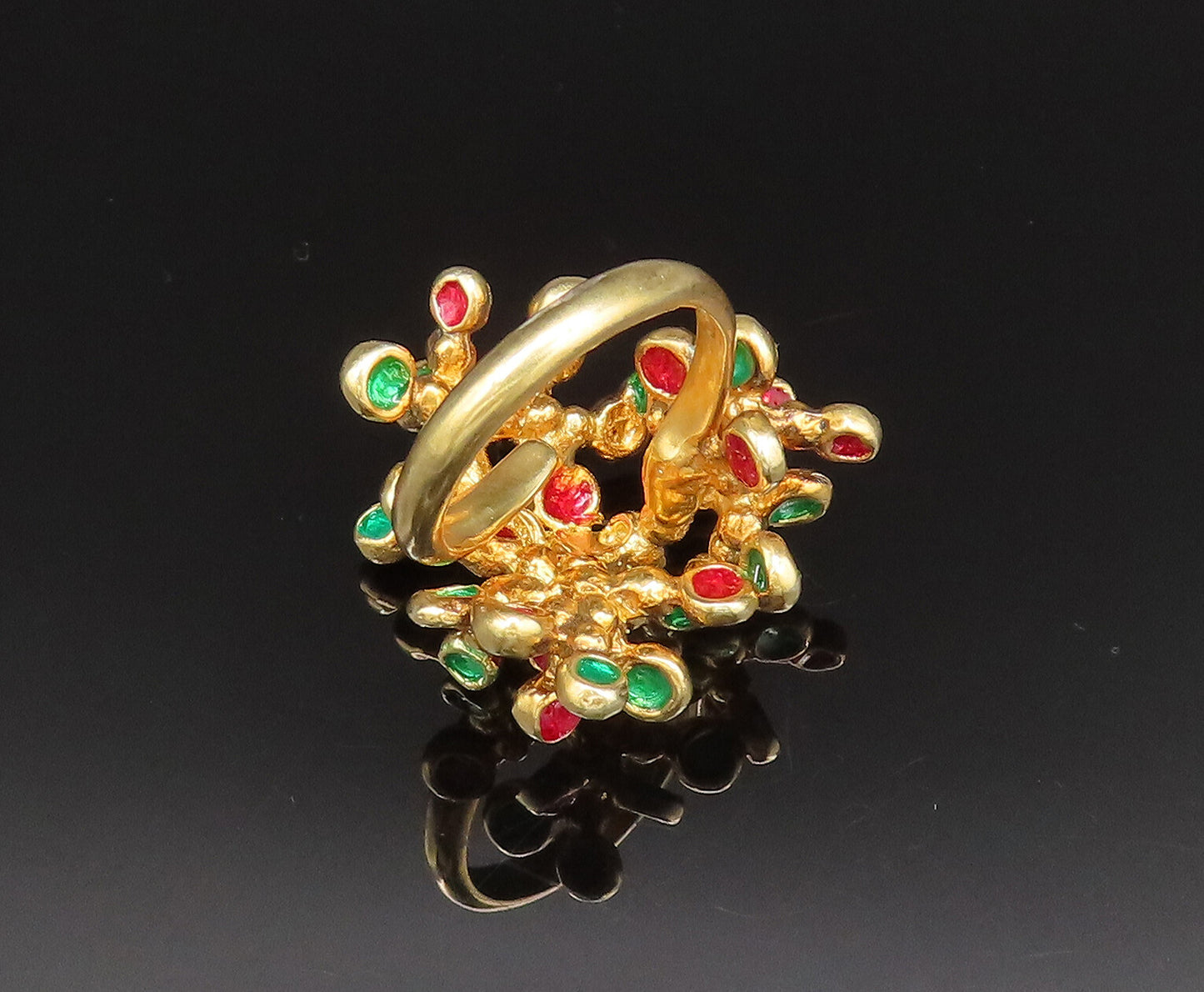 925 Sterling Silver  Vintage Gold Plated Enamel Cluster Ring Sz 9.5  RG25544