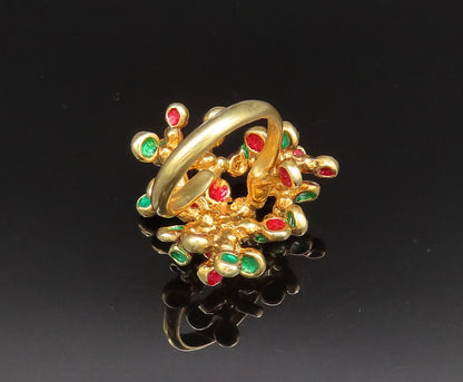 925 Sterling Silver  Vintage Gold Plated Enamel Cluster Ring Sz 9.5  RG25544
