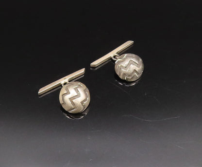925 Sterling Silver  Vintage Carved Wavy Lines Dome Chain Cuff Links  TR3423