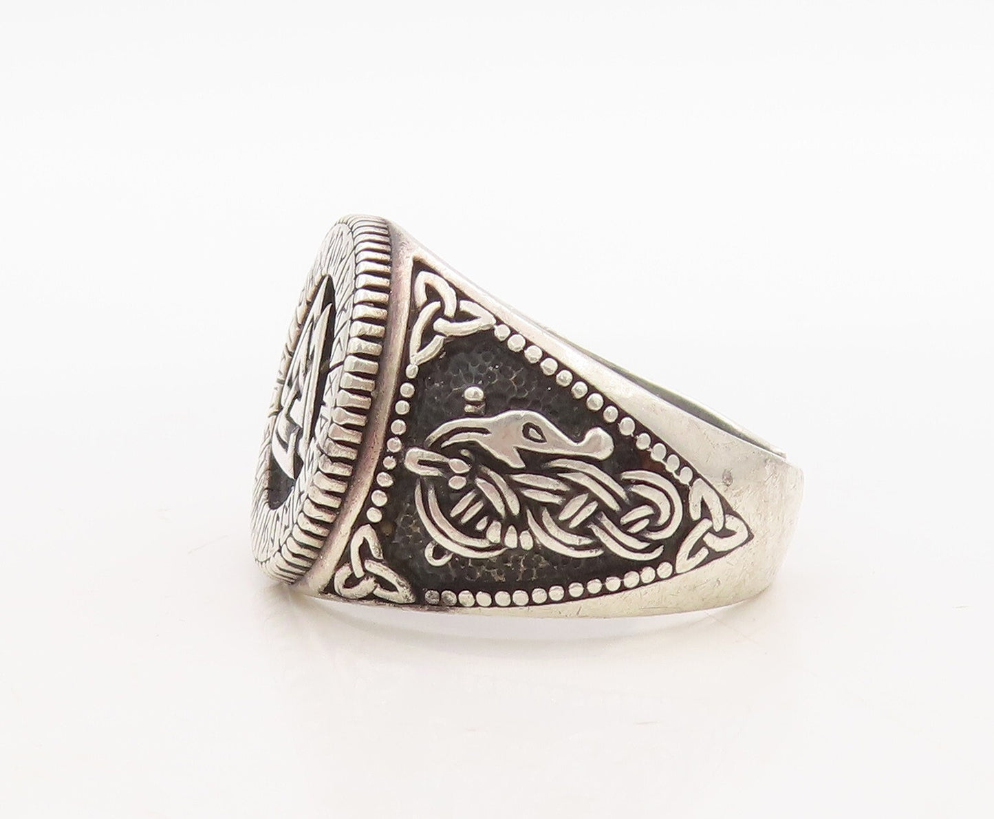 925 Sterling Silver Vintage Ring Dark Tone Celtic Design Cutout  Sz 12  RG31657