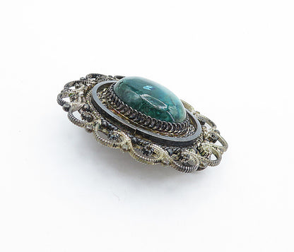 ISRAEL 925 Sterling Silver  Vintage Eilat Stone Swirl Border Brooch Pin BP2490