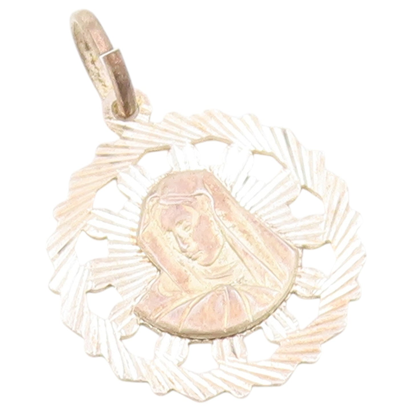 925 Sterling Silver Vintage Pendant VIOR Etched Holy Virgin Mary Medal  PT26398