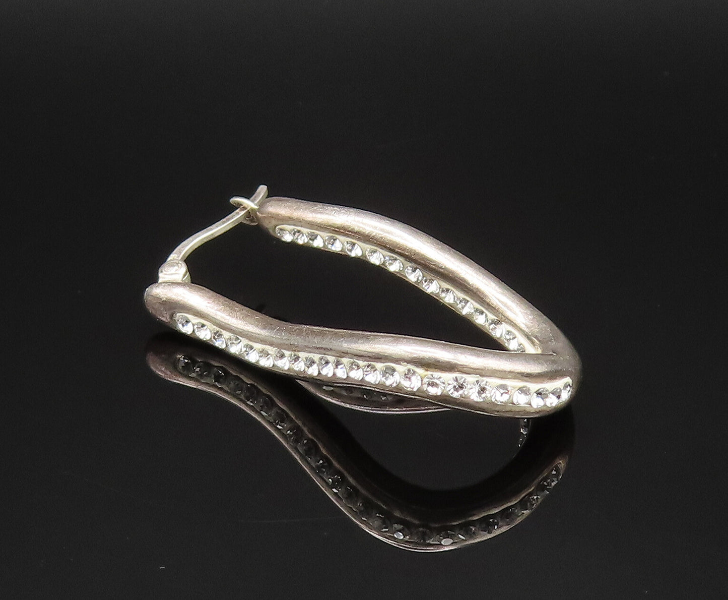 925 Sterling Silver  Vintage Fancy Rhinestones Curved Hoop Earrings  EG11806