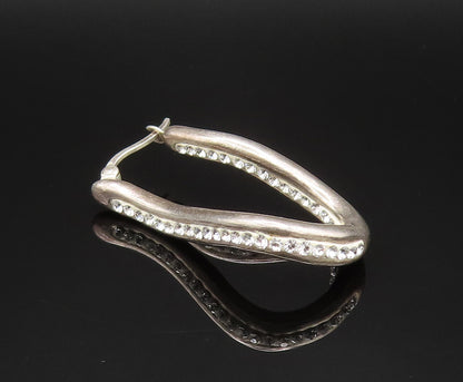 925 Sterling Silver  Vintage Fancy Rhinestones Curved Hoop Earrings  EG11806