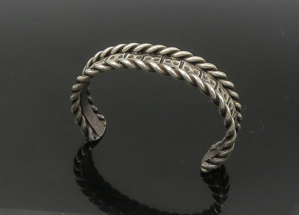 925 Sterling Silver  Vintage Shiny Oxidized Twist Trim Cuff Bracelet  BT8725