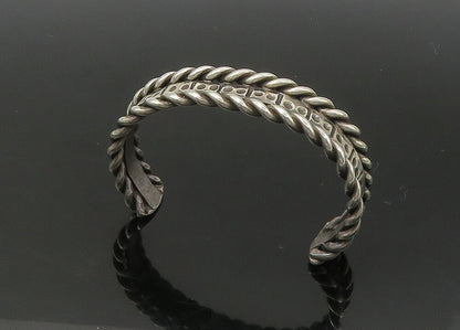 925 Sterling Silver  Vintage Shiny Oxidized Twist Trim Cuff Bracelet  BT8725
