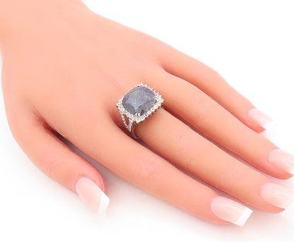 925 Sterling Silver Vintage Ring Square Blue Gemstone Halo Topaz  Sz 7  RG29416