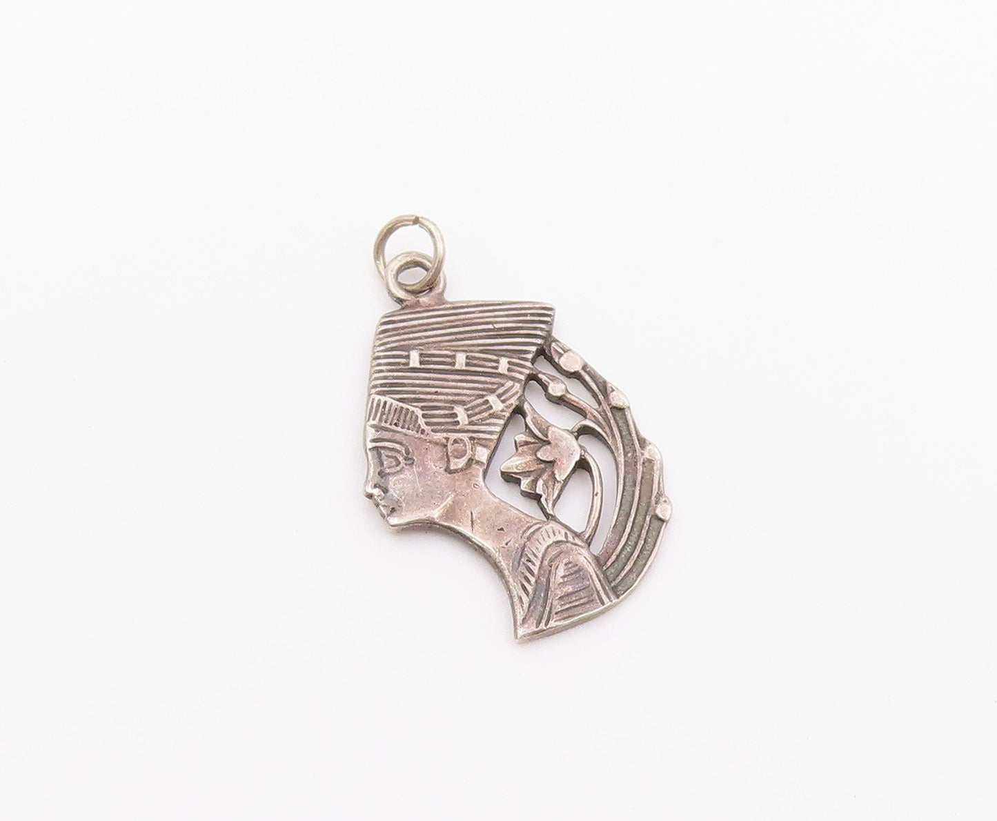 925 Sterling Silver Vintage Pendant Nefertiti Queen Floral Side Profile  PT26380
