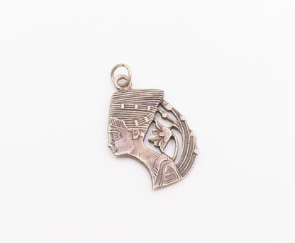 925 Sterling Silver Vintage Pendant Nefertiti Queen Floral Side Profile  PT26380