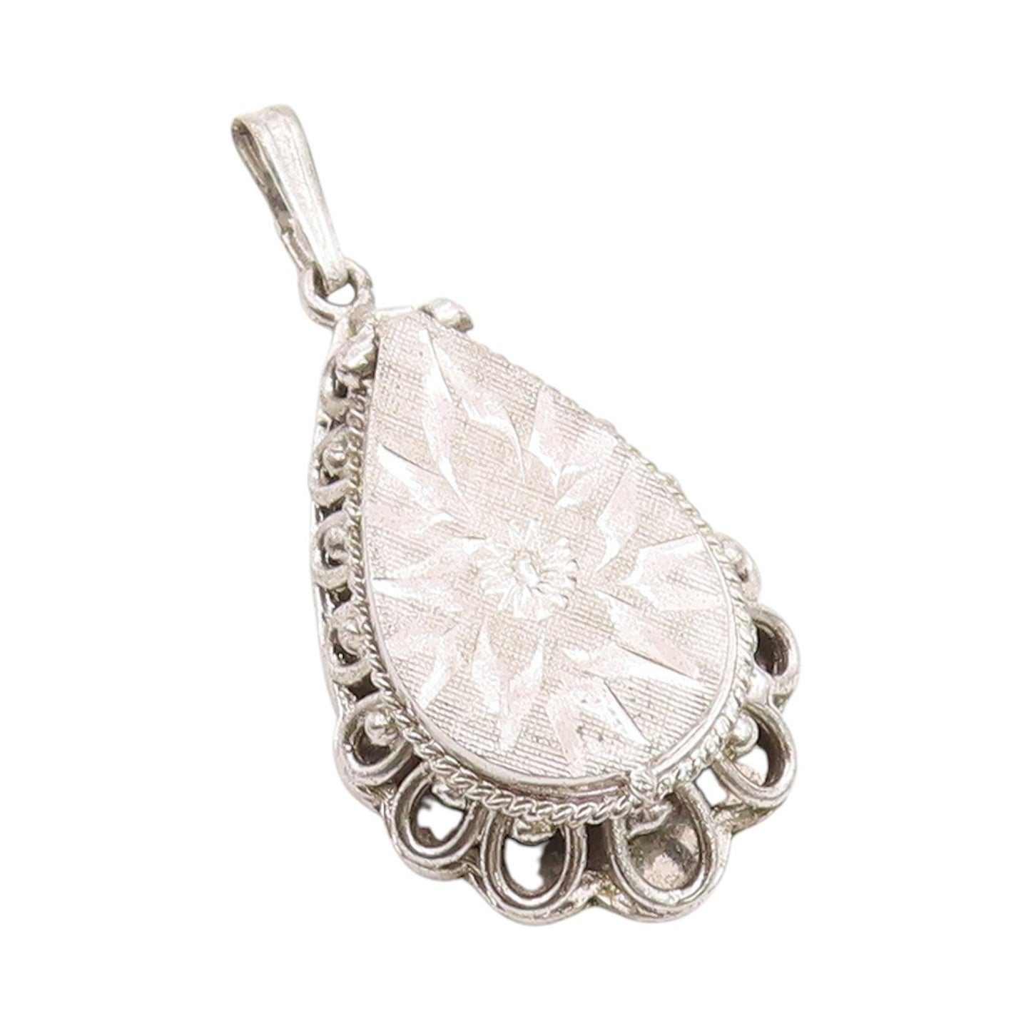 925 Sterling Silver Vintage Pendant Drop Shape Floral Design ( OPENS ) PT24682