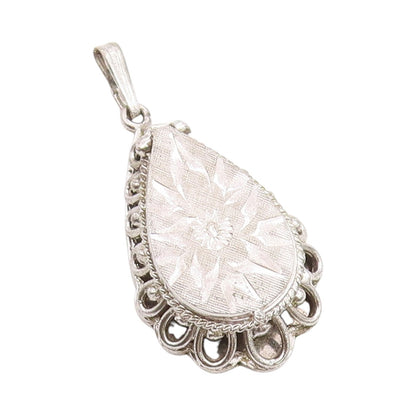925 Sterling Silver Vintage Pendant Drop Shape Floral Design ( OPENS ) PT24682