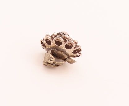 925 Sterling Silver  Vintage Coiled Wire Flower Clip Back Earrings  EG12401