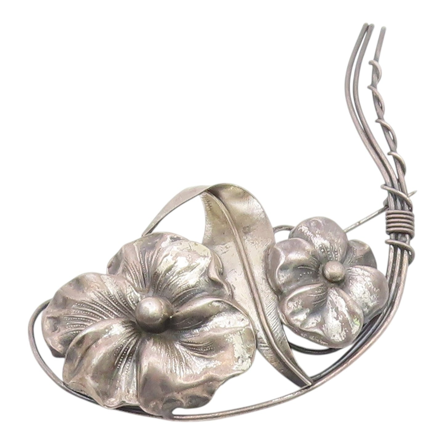 925 Sterling Silver  Vintage Antique Oxidized Single Flower Brooch Pin  BP4068