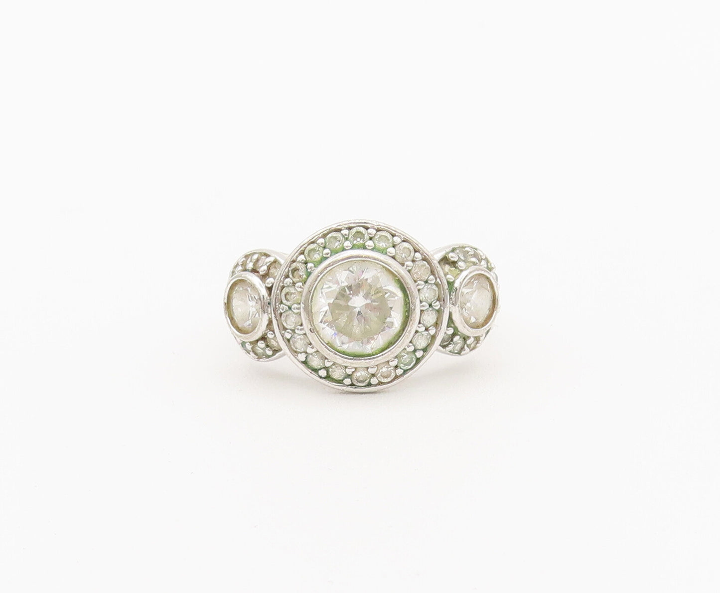 925 Sterling Silver Vintage Ring Minimalist Circular Halo Topaz Sz 6  RG27902