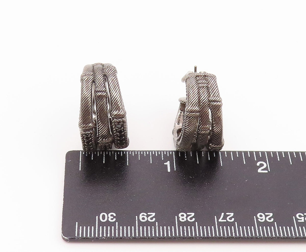 925 Sterling Silver Vintage Earrings JUDITH RIPKA Spinel Twisted Cable  EG14508