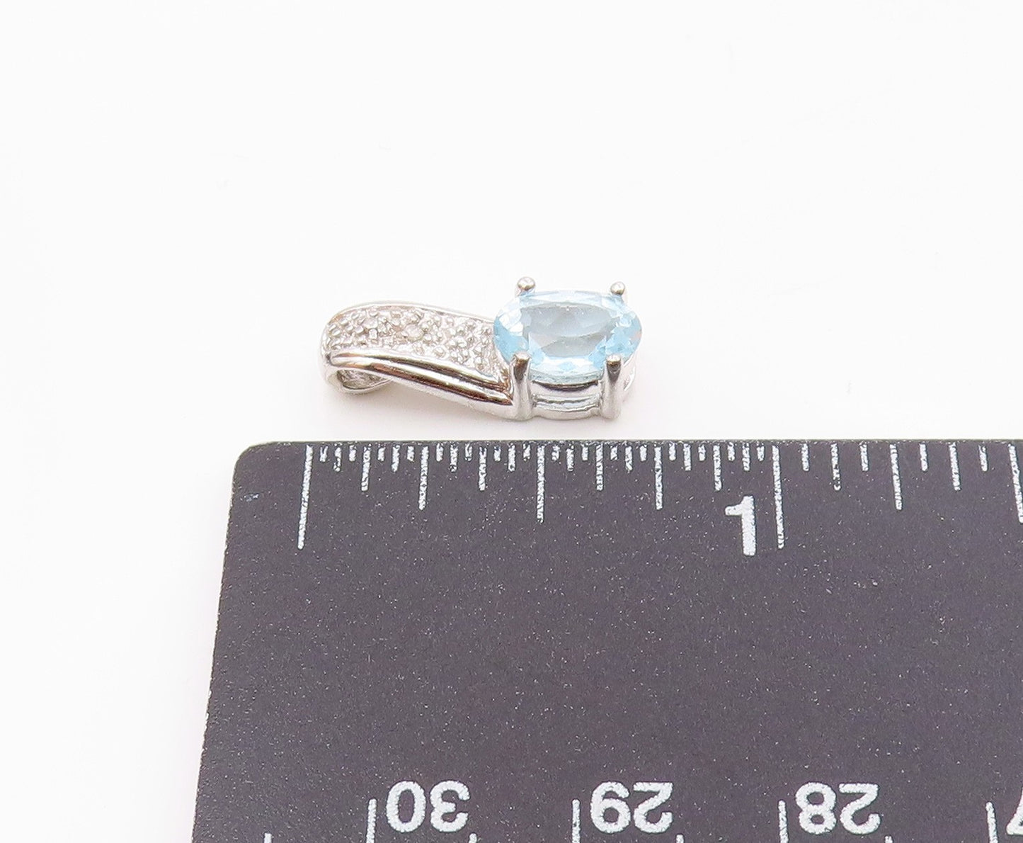 925 Sterling Silver  Shiny Genuine Diamond & Blue Topaz Pendant  PT13890