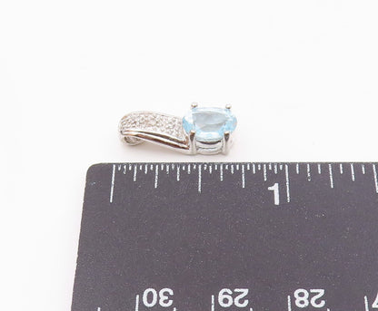 925 Sterling Silver  Shiny Genuine Diamond & Blue Topaz Pendant  PT13890