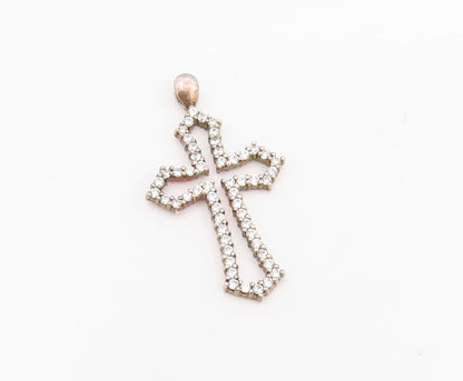 925 Sterling Silver Vintage Pendant Round CZ Religious Cross Outline  PT25530