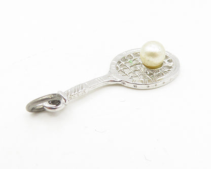 925 Sterling Silver  Vintage Petite Pearl Tennis Racket Sports Pendant  PT9204