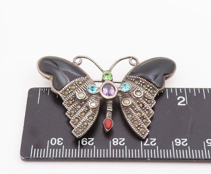 925 Sterling Silver Vintage Brooch Pin Multi Gemstone Classic Butterfly  BP12445