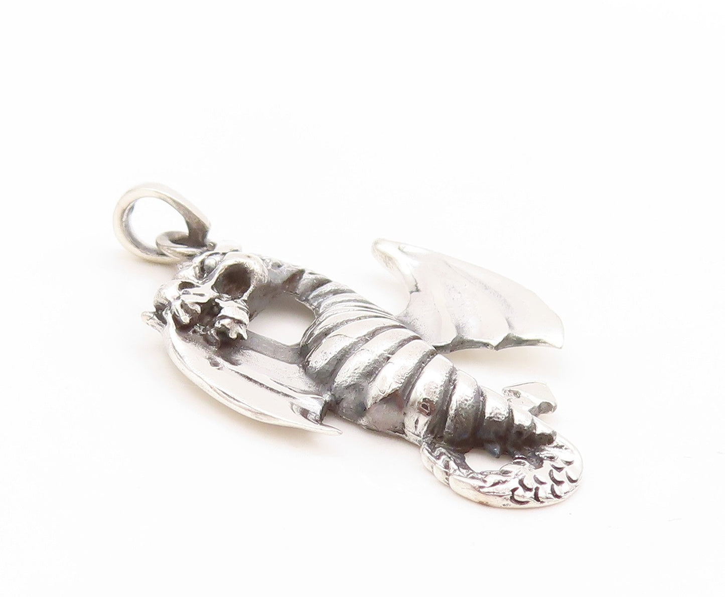 925 Sterling Silver Vintage Pendant Dark Tone Chinese Wyvern Dragon  PT24221