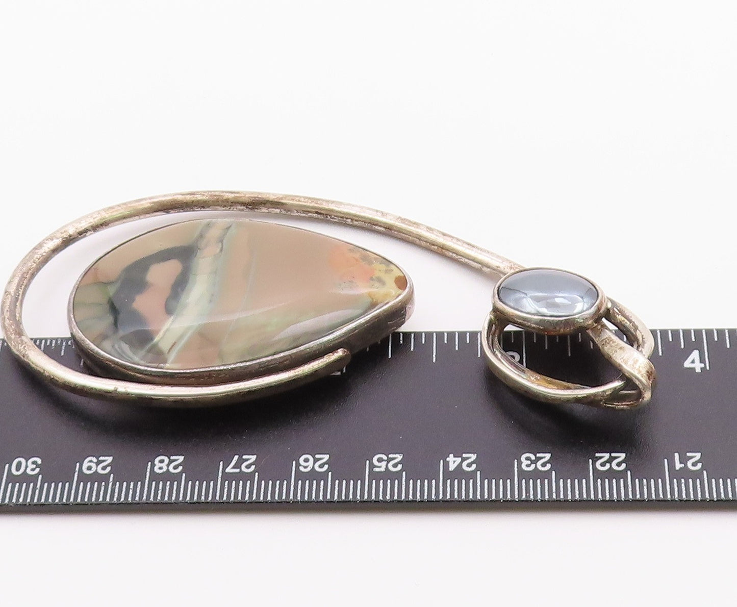 DESIGNER 925 Sterling Silver  Vintage Agate & Hematite Brooch Pin  BP7848