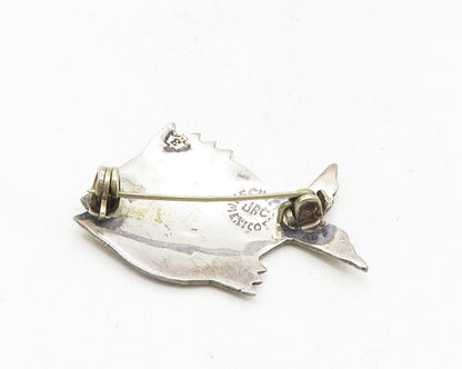 JRC MEXICO 925 Silver  Vintage Abalone Shell Fish Motif Brooch Pin  BP3620