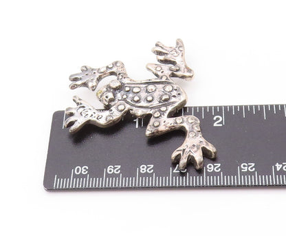 925 Sterling Silver Vintage Brooch Dark Tone Antique Carved Frog  BP11527
