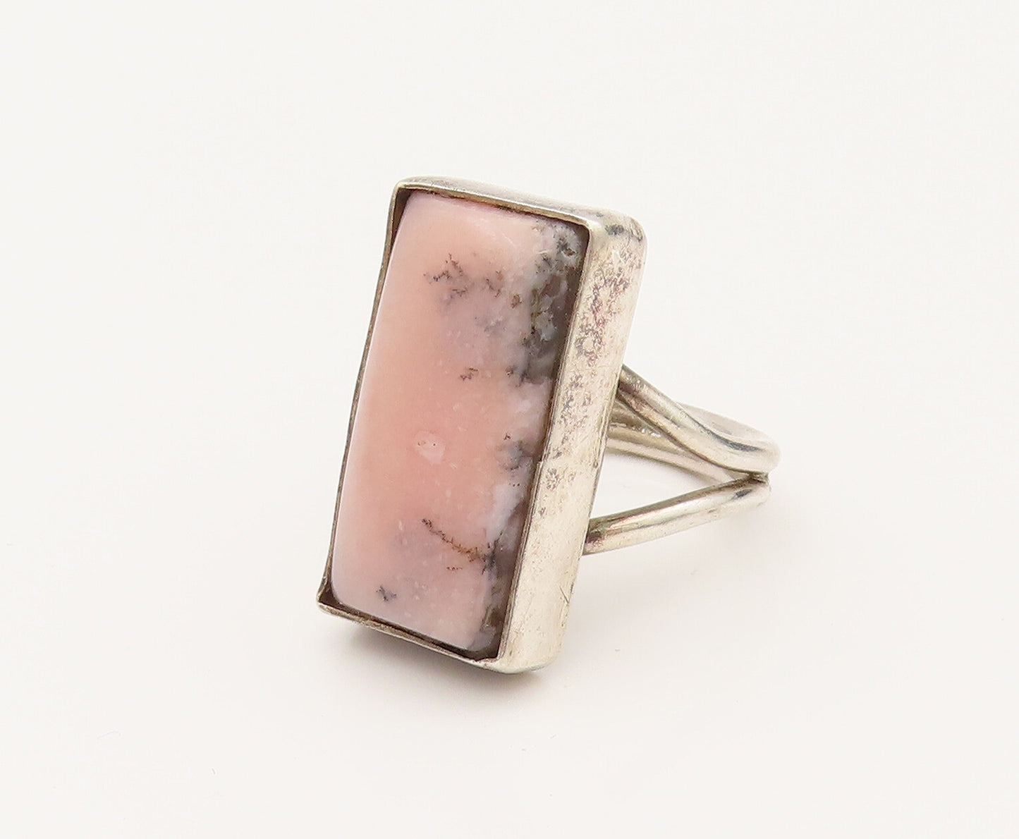 925 Silver  Vintage Rectangular Rhodonite Split Shank Ring Sz 8.75  RG26391