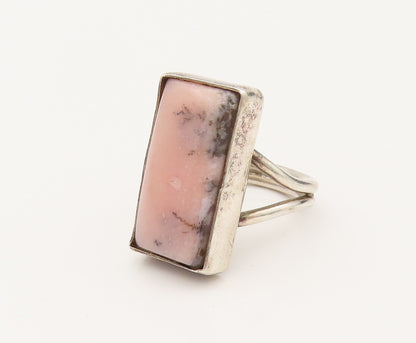 925 Silver  Vintage Rectangular Rhodonite Split Shank Ring Sz 8.75  RG26391