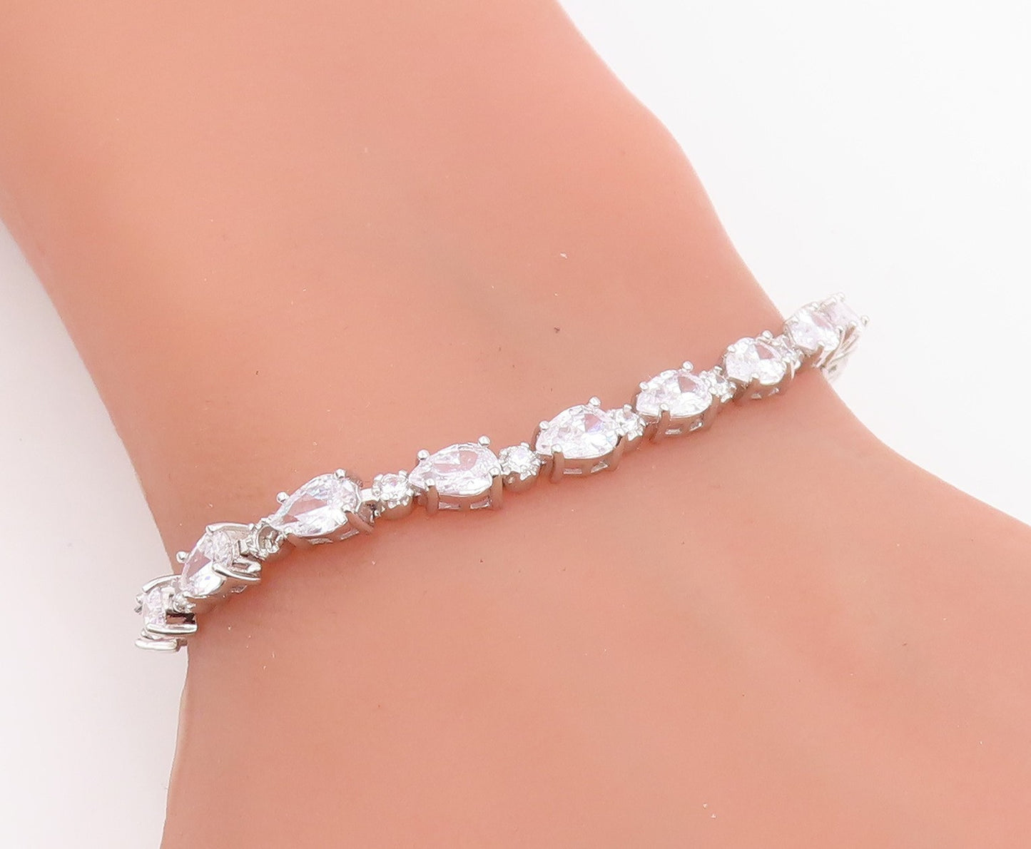 925 Sterling Silver Vintage Bracelet Multi Shape CZ Elegant Tennis Link  BT11880