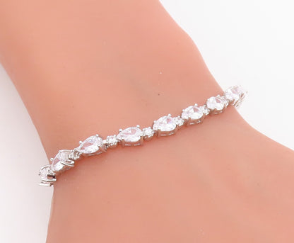 925 Sterling Silver Vintage Bracelet Multi Shape CZ Elegant Tennis Link  BT11880