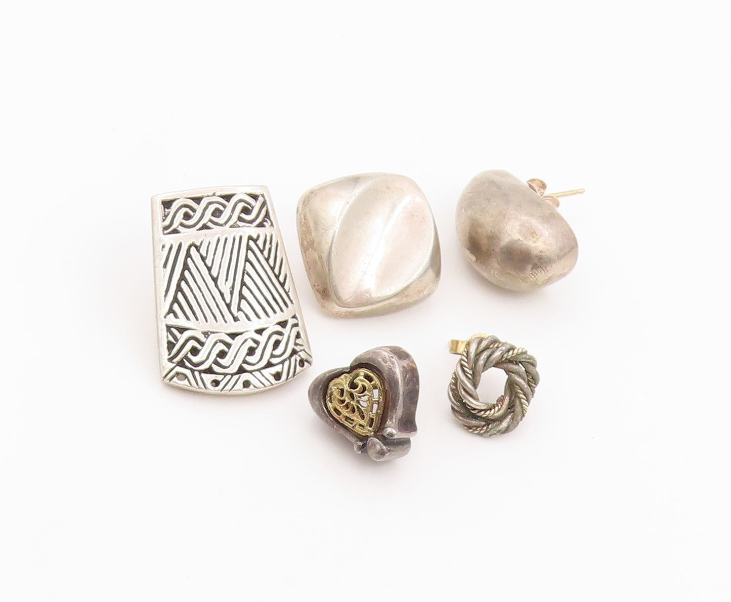 14k Gold & 925 Sterling Silver Vintage Earrings Modernist Single Pieces  EG14303