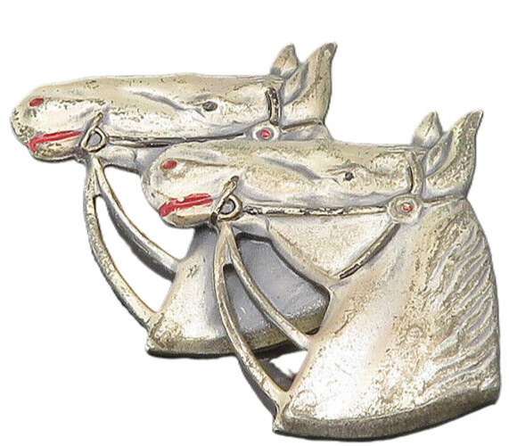 UNCAS 925 Sterling Silver  Vintage Antique Horse Heads Brooch Pin  BP8272