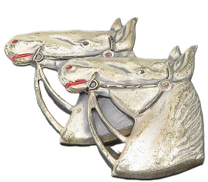 UNCAS 925 Sterling Silver  Vintage Antique Horse Heads Brooch Pin  BP8272