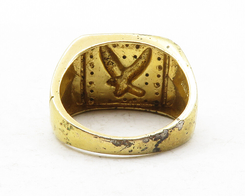 925 Sterling Silver  Vintage Aquamarine Eagle 2 Tone Band Ring Sz 10  RG12437