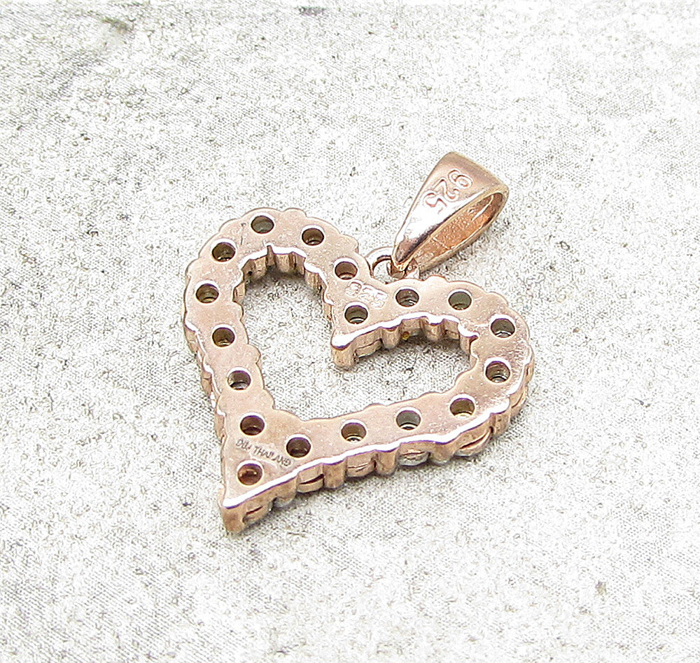 Rose Gold Over 925 Silver  .18ctw Genuine Diamonds Love Heart Pendant  PT1264