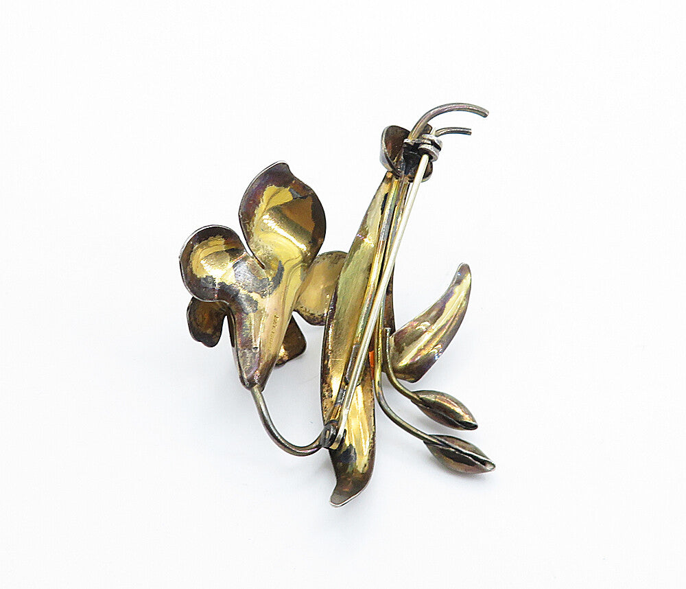 CARLART 925 Sterling Silver  Vintage Sculpted Flower Motif Brooch Pin  BP2844