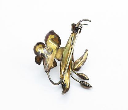 CARLART 925 Sterling Silver  Vintage Sculpted Flower Motif Brooch Pin  BP2844